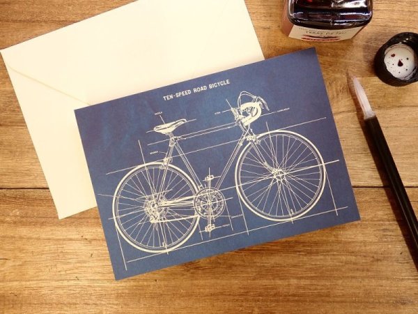 画像1: 【ネコポスOK】　アメリカ　CAVALLINI/カバリーニ　グリーティングカード（2つ折り）　Bicycle (1)
