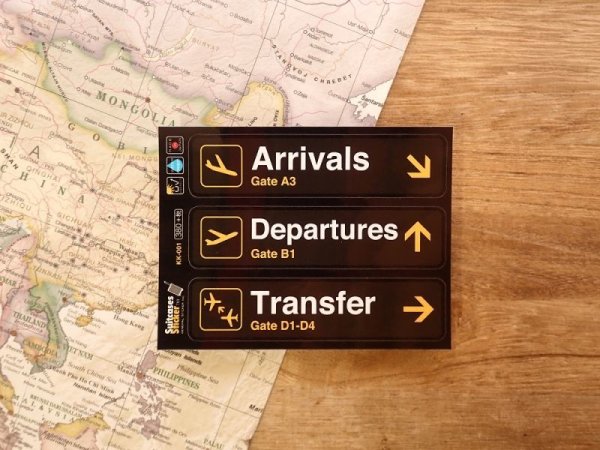 画像1: 【ネコポスOK】　空港ゲートサインステッカー　Arrivals/Departures/Transfer  (1)