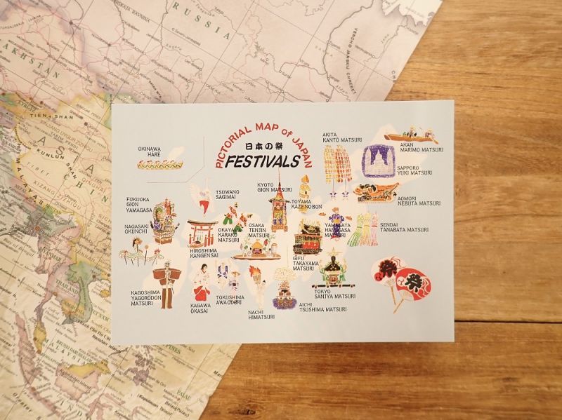 ネコポスok Pictorial Map Of Japan 日本の祭 ポストカード 旅屋